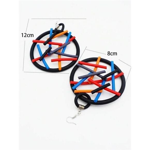 SPRINKLES and Funk Rubber Stick & Round Decor Hoop Drop Women's Earrings Black - Picture 2 of 5